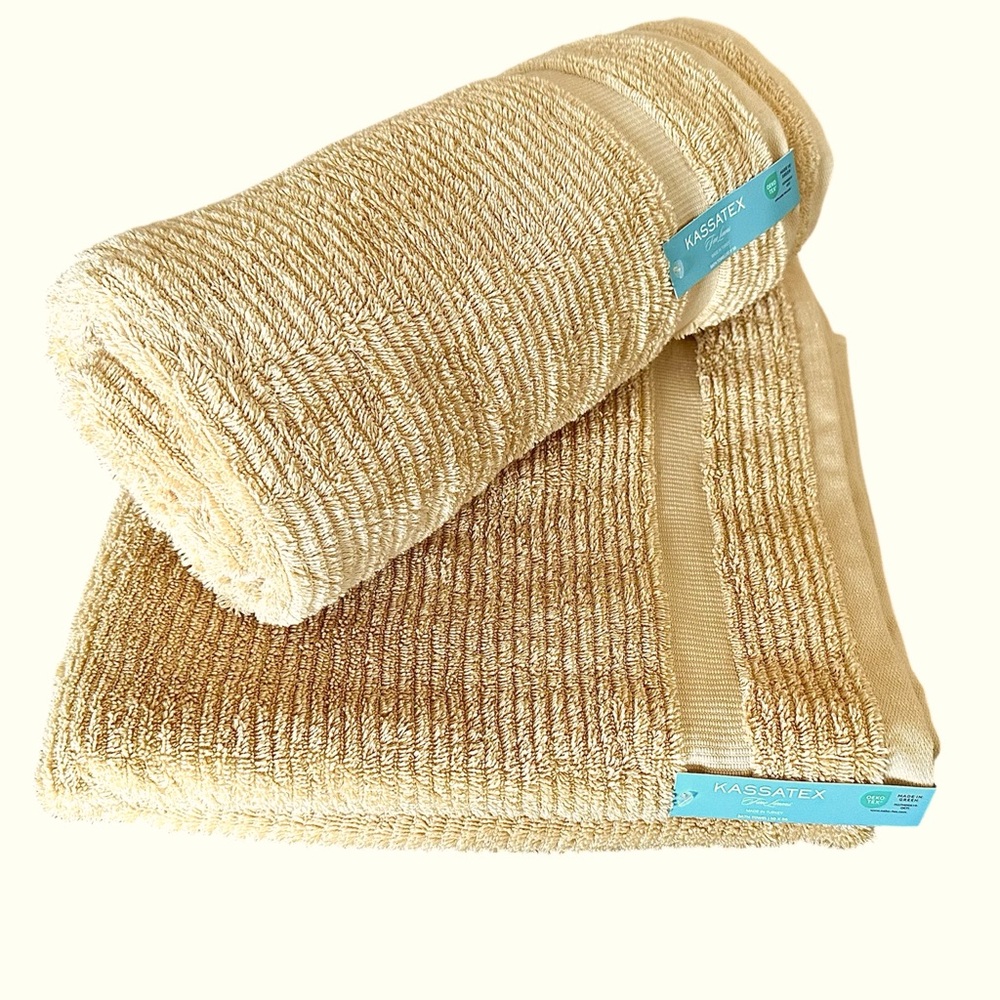 Kassatex Cotton Bath Towels Set of 2 Golden Yellow NEW WITH TAGS